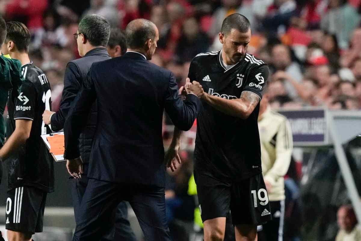 Allegri e Bonucci durante un match di Champions League